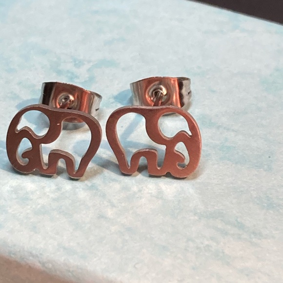 Stainless Steel Elephant Stud Earrings - Picture 2 of 3